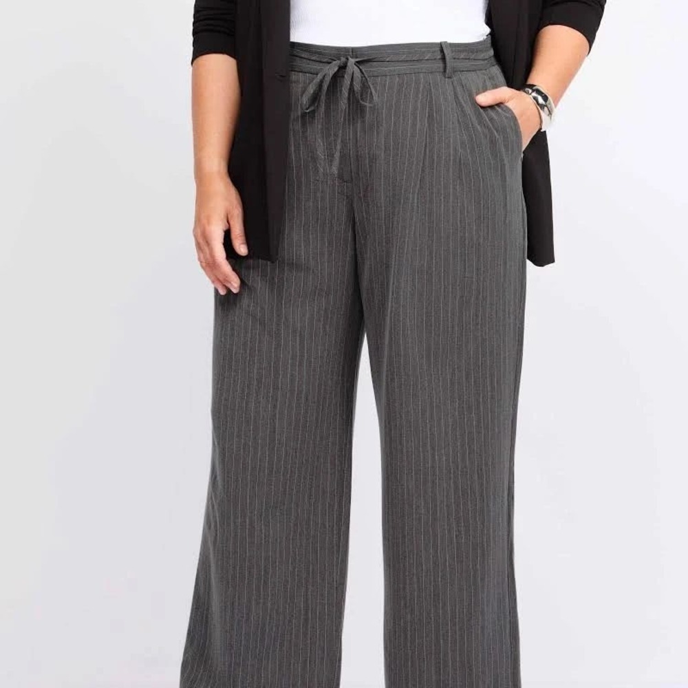 Montgomery Post Carmel Wide Leg Pinstripe Pants Dark Grey‎ 14P Stitch Fix